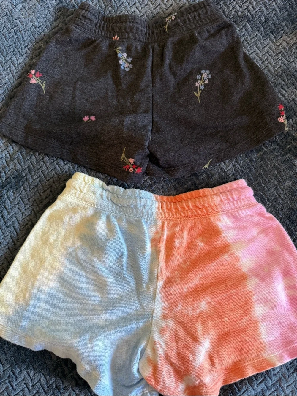 Old Navy Girl’s Black Floral Lounge Shorts & Tie-Dye Pastel Shorts-Set of 2